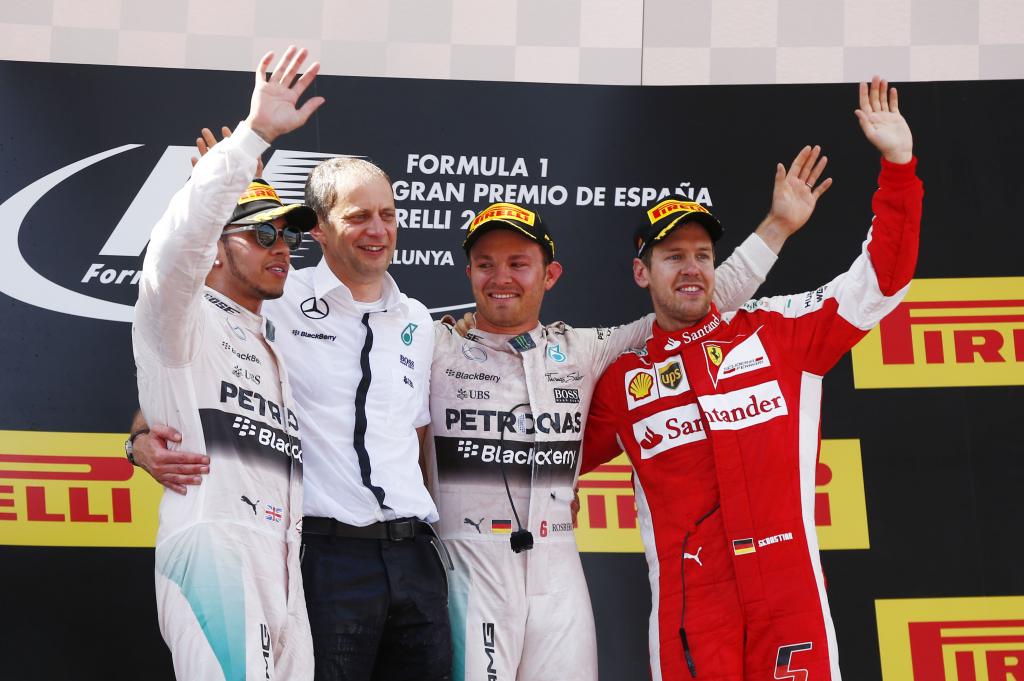 Lewis Hamilton, Nico Rosberg und Sebastian Vettel 