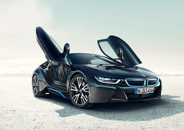 BMW i8, Frontansicht, Türen geöffnet, 2014, Foto: BMW